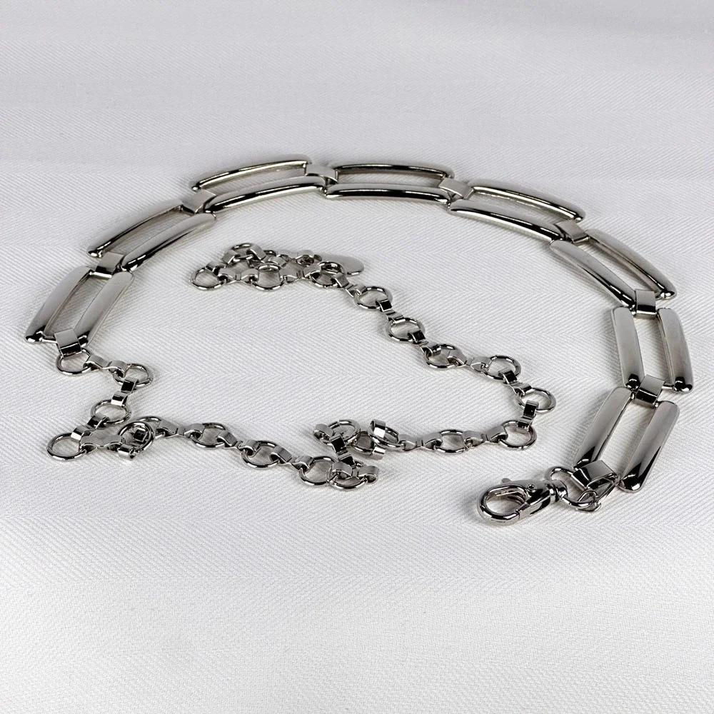 90s Italian Soho Design Silver‎ Metal Chain Belt Made in Italy Rectangular Links